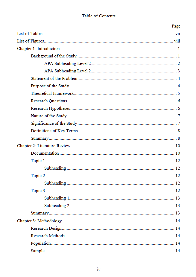 apa dissertation contents page