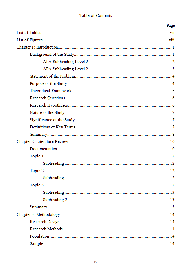 how to set out chapters in a dissertation